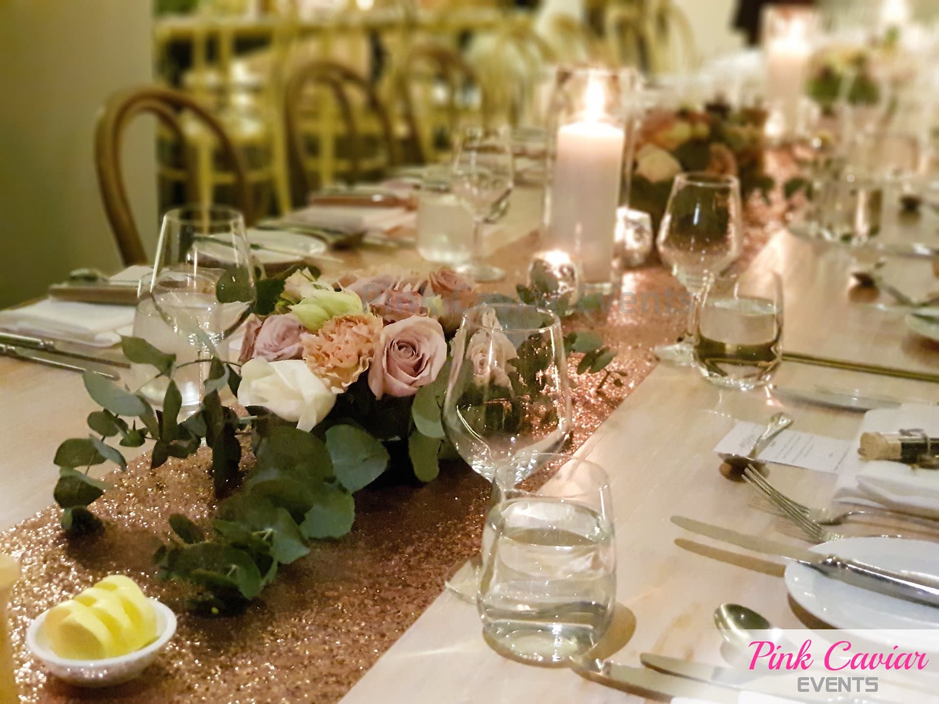 rose gold sequin wedding decoration candle flower centrepiece Wedding & Event Styling
