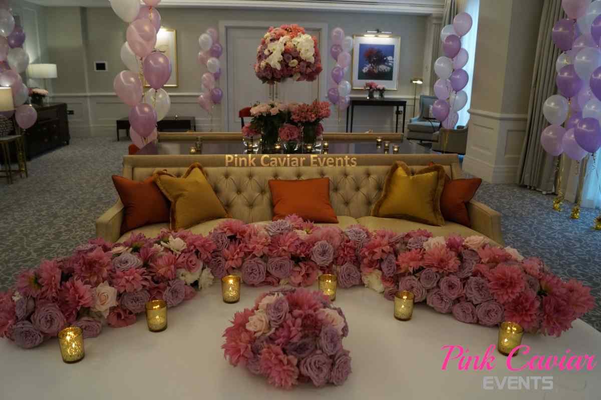 Wedding Stylist Versus Hire Company: Private Styled Event Pink Flowers Balloons Candles Elegant Seasonal Blooms