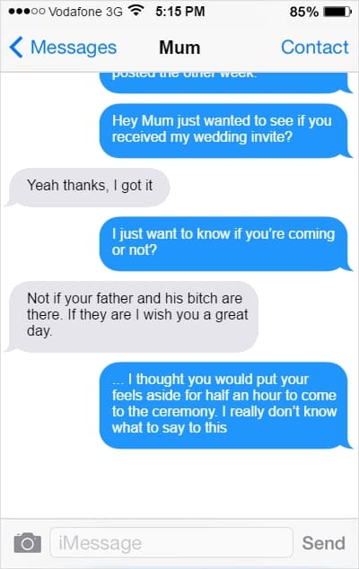 Mum Won't Come To Wedding: Text Conversation family drama