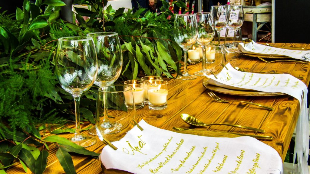 dinner reception wedding event table decor rustic