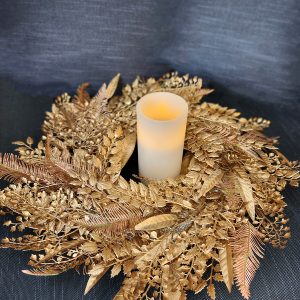Gold Wreath with LED Pillar Candle