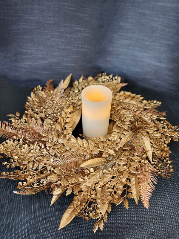 Gold Wreath with LED Pillar Candle