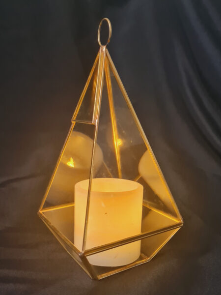Gold geo prism pyramid with LED candle