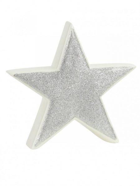 White and Silver Glitter Star Table Decor Christmas