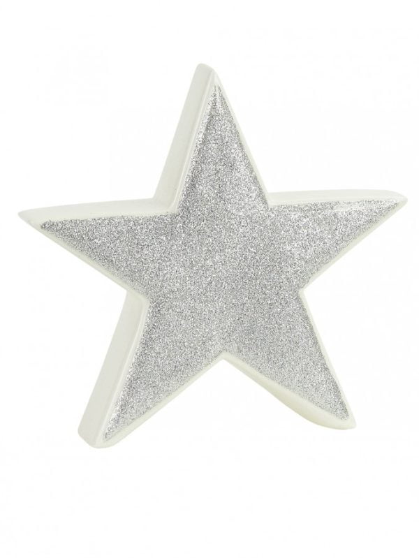 White and Silver Glitter Star Table Decor Christmas