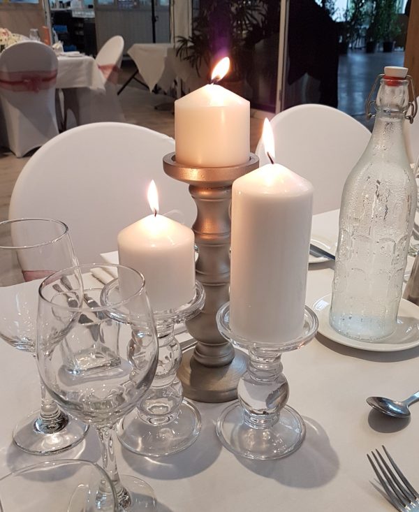 Glass Pewter Candle Pillar Set