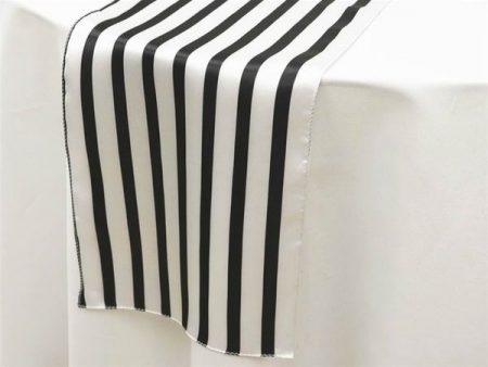 Satin Striped Black and White Table Runner