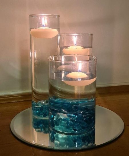 Cylinder Vases with Floating Candles on a Mirror Base