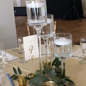 Glass Stem Trio with Floating Candles and Leaves
