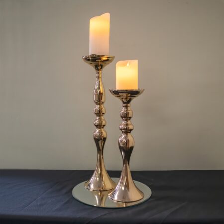 Gold Candlestick Pair with LED candles