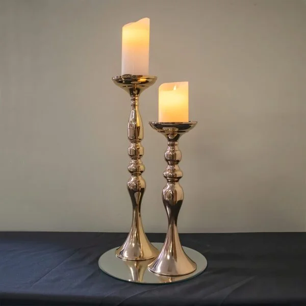 Gold Candlestick Pair with LED candles