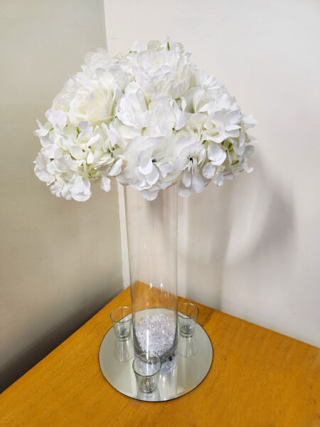 Artificial White Flower Arrangement with clear vase