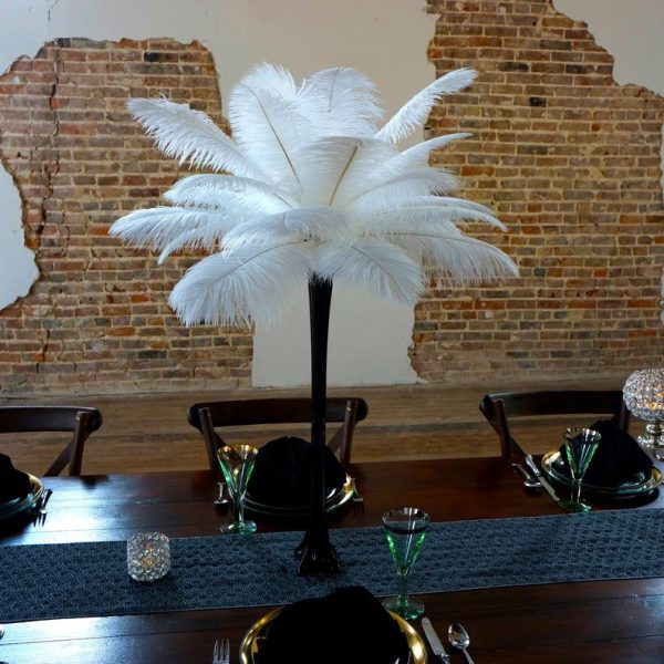 White Feather Centrepiece in Black Vase