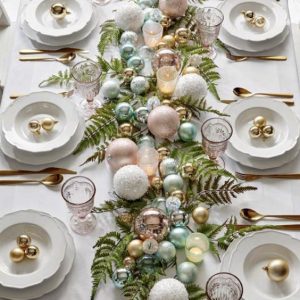 Christmas Bauble & Fern Runner - pastels with gold