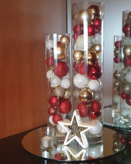Bauble Cylinders with Tealight on Mirror