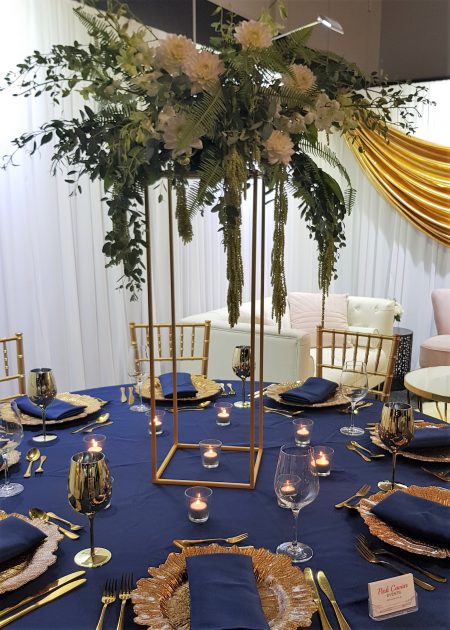 Fresh Flowers on a Gold Stand Centrepiece