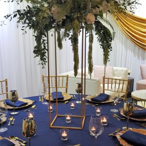 Fresh Flowers on a Gold Stand Centrepiece