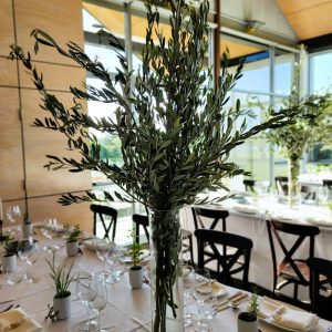 Olive branches in a tall vase