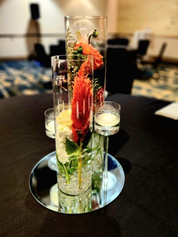 Cylinder Duo with Flowers and Glass Stems