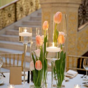 Cylinder Duo with Flowers & Glass Stems centrepiece