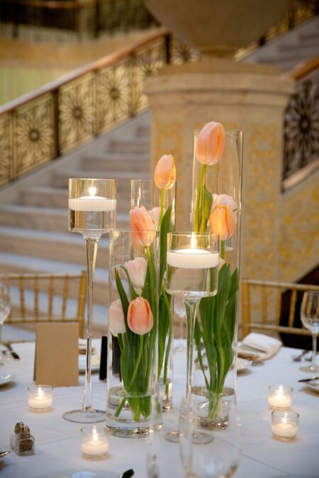 Cylinder Duo with Flowers & Glass Stems centrepiece