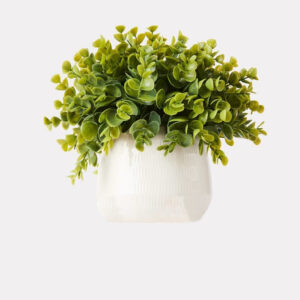 small artificial greenery in white pot