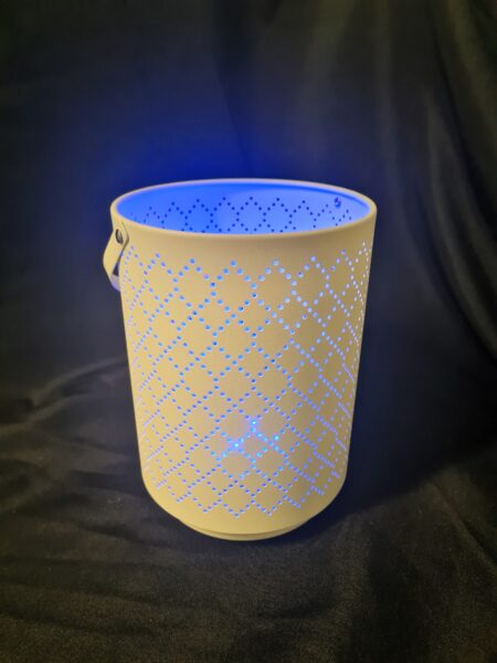 white lantern with blue led light
