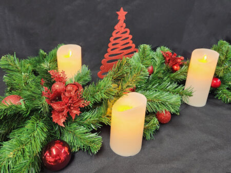 Christmas Tree Garland with LED Candles - Red
