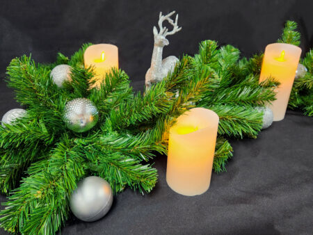 Christmas Tree Garland with LED Candles - Silver