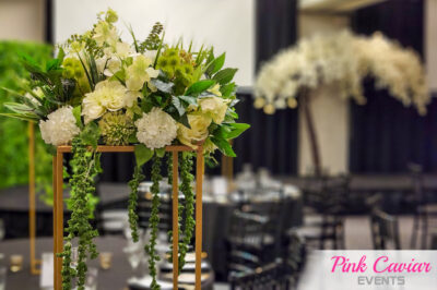 Garden Themed Event with White Flowers Cherry Blossom Tree and Greenery