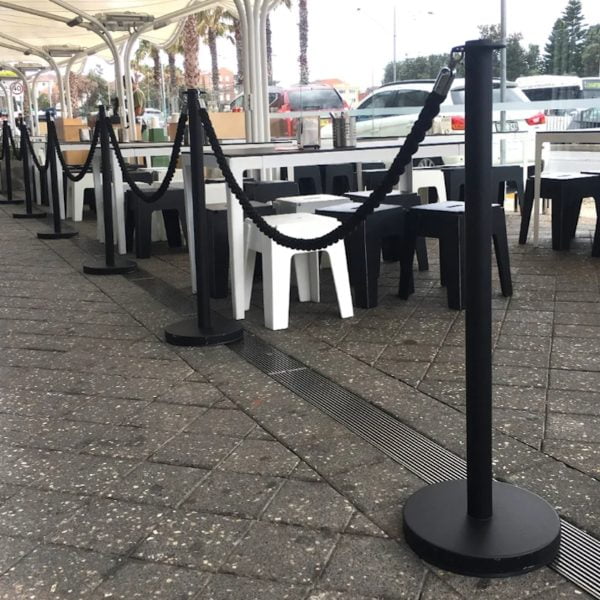 Black Bollard with Black Rope