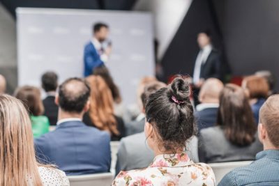 Conference design focused on delegate experience at a corporate conference keynote session