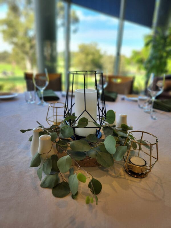 Rustic Lantern with Greenery and Gold Geo Tealights