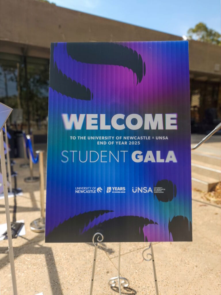 Newcastle University Gala Welcome Sign