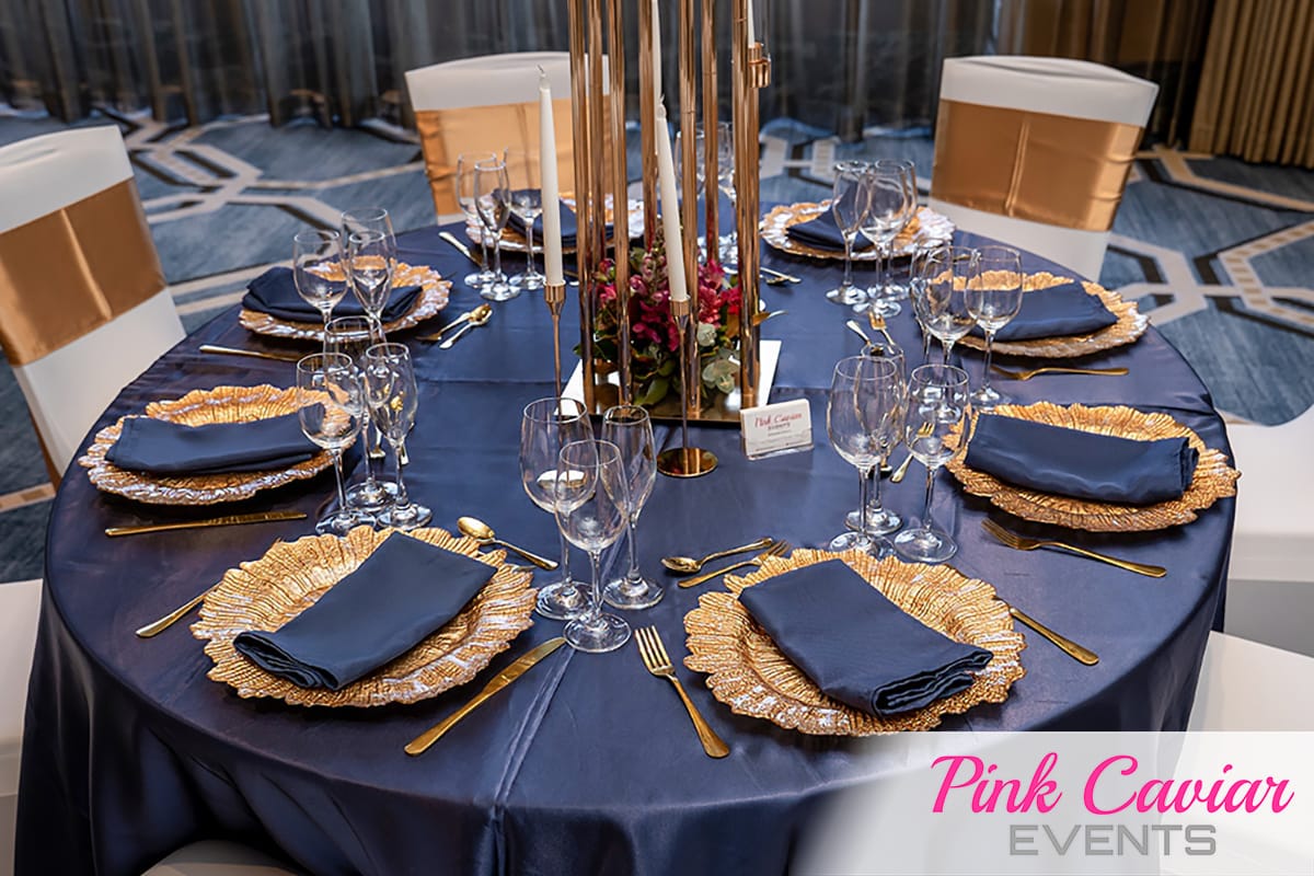 Gold and Navy Themed Table Decor