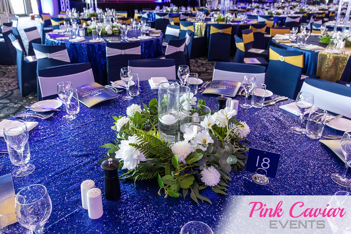 Navy Sequin and White Flowers Sydney Event Decorations