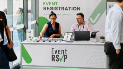 Corporate event check-in using event technology at a professional business event
