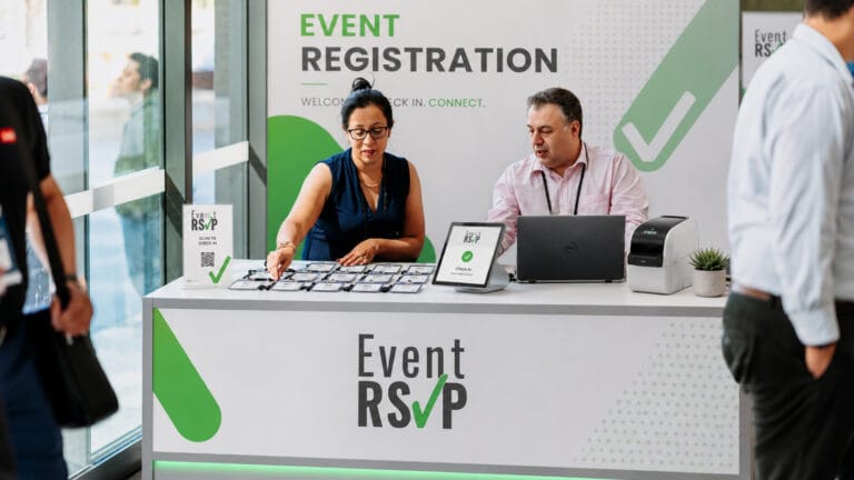 Corporate event check-in using event technology at a professional business event